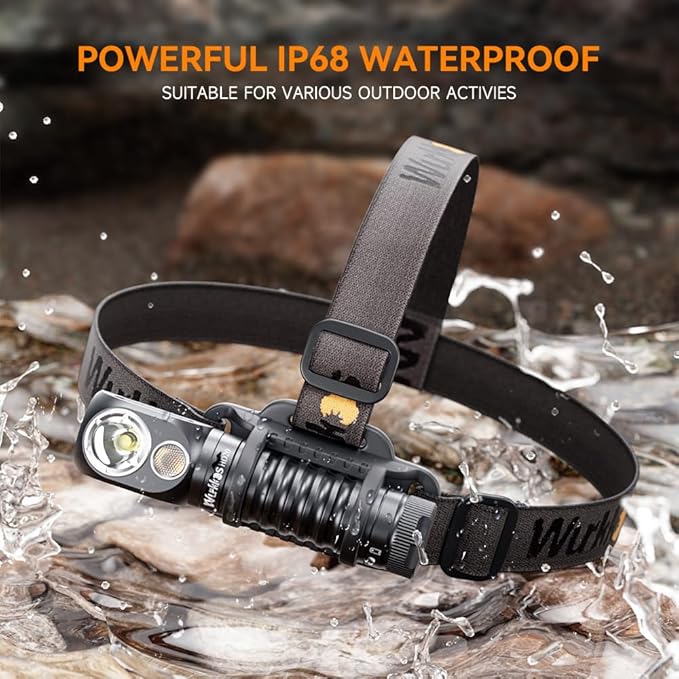 Wurkkos HD20 Rechargeable Headlamp Flashlight, Spotlight&Floodlight 90CRI 5000K Rechargeable Headlamp,2000Lumen Super Bright Headband Flashlight,IP68 Waterproof Headlamp for Camping Running(Black)