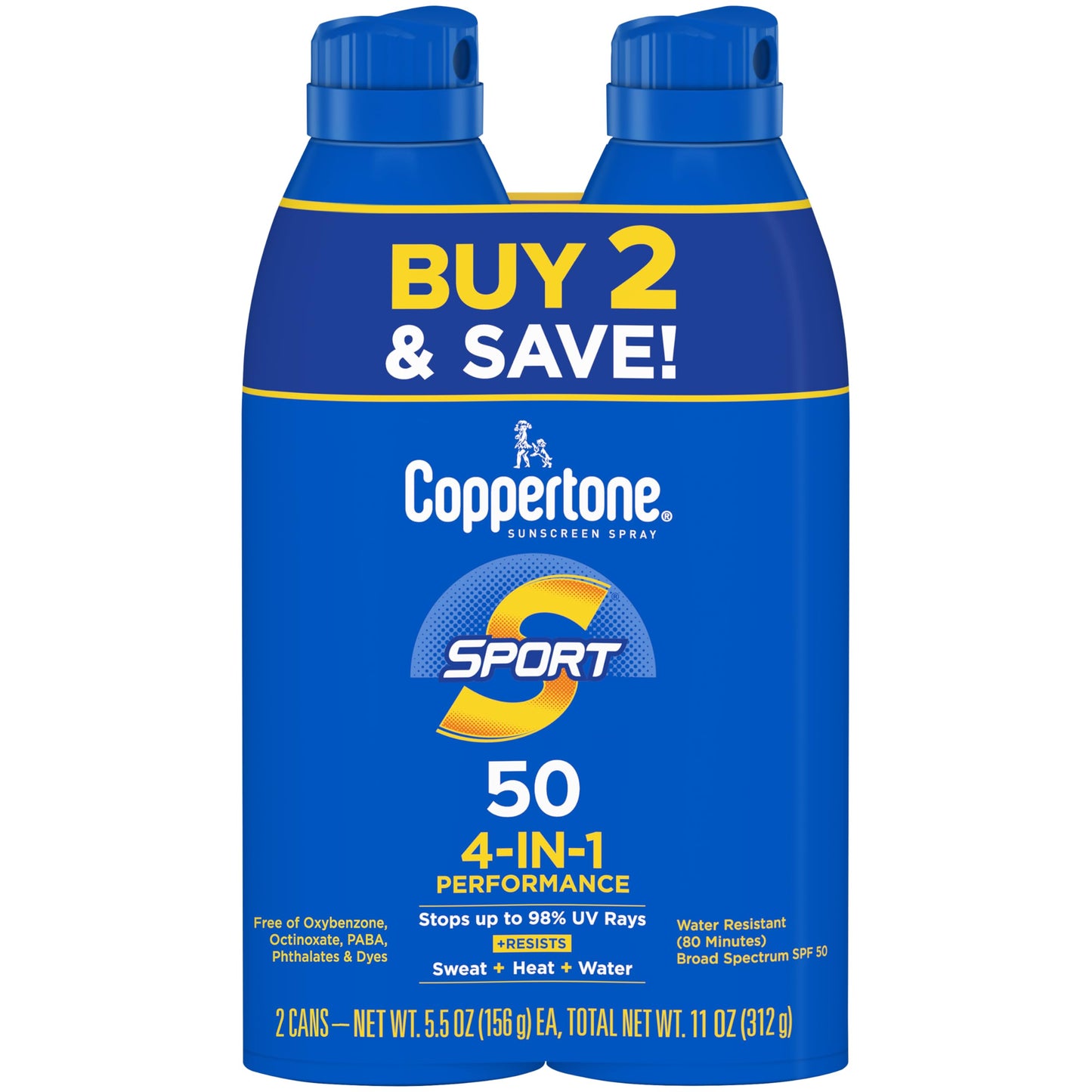 Coppertone Sport Sunscreen Spray SPF 50, Water Resistant Broad Spectrum UVA/UVB Spray Sunscreen
