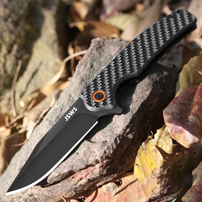 Folding Tactical Pocket Knife Lightweight Carbon Fiber Handle D2 Stainless Steel Blade with Liner Lock 3.38'' EDC Knife is Perfect for Camping Fishing Hiking Survival Makes a Great Gift