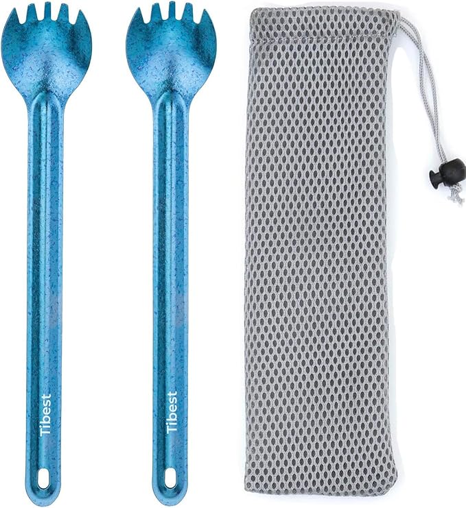 Titanium Spork, 8.7" Long Handle, Backpacking Spork and Spoon, Ultra Lightweight Camping Utensil for Hiking, Travel