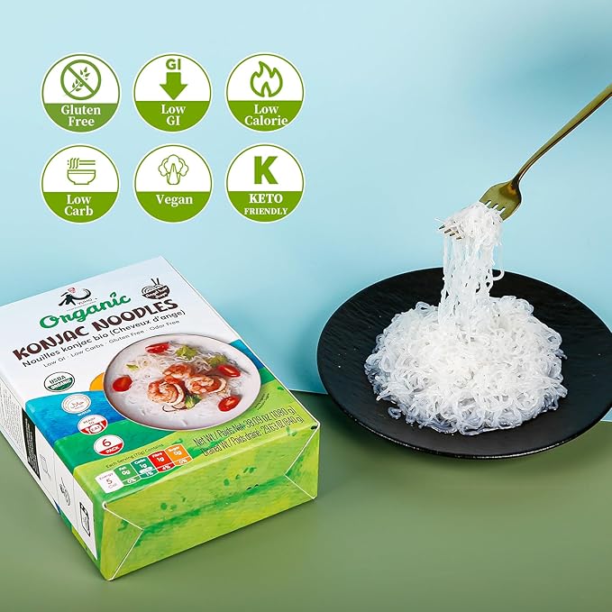 YUHO Organic Konjac Shirataki Noodle, Low Carb Pasta 38.09 Oz (1080 g), Angel Hair, USDA Organic Healthy Spaghetti (6 Pack Inside), Keto and Paleo Friendly, Low Calorie, Sugar Free, Vegan, Ready to Eat
