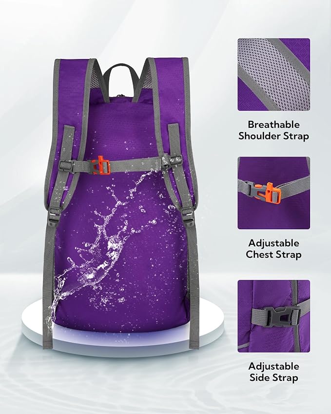 WATERFLY Hiking Foldable Daypack Backpack: 25/35L Ultra Lightweight Packable Waterproof Outdoor Travel Day Pack for Women Men