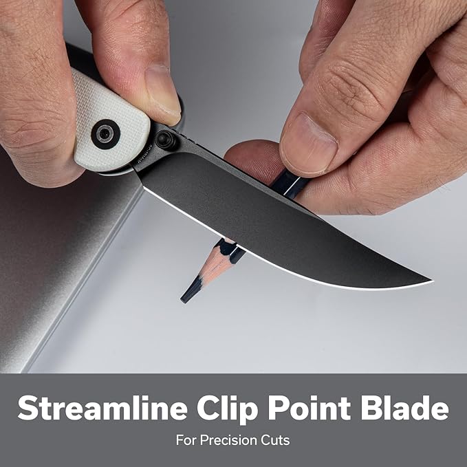 SENCUT Skelfin Pocket Knife for EDC, Folding Knife with 3.3'' Blade & G10 Handle, for Camping Hiking S25007-1 (White)