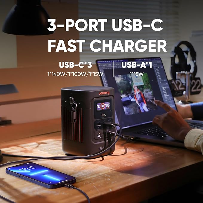 Jackery Portable Power Station Explorer 240D, 256Wh Backup Lithium Battery, with Car Charger Cable (DC8020)