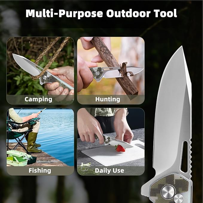 ZENG Folding Pocket Knife, 3.15" D2 Steel Blade Pocket knives, G10 Handle Small EDC Knife, Liner Lock knife, Pocket Knife with Clip for Men Women, Sharp Pocket knives for Camping Hiking Hunting (Camo)