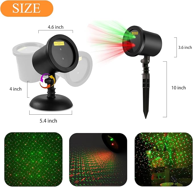 Christmas Laser Light Projector Outdoor, Red & Green Static Star Starry Laser Projector Lights, Christmas Decoration Light Laser Projector New Year Xmas Holiday Lighting Show for Front Yard House Wall
