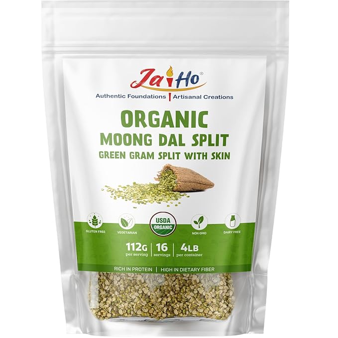 Jai Ho Certified Organic Kabuli Chana Garbanzo Beans 4 lb | Chickpeas Lentils | Indian Kabuli Chole Chana | USDA Organic | Non-GMO | Chemical-Free | Premium Quality Kosher (4 Pound, Moong Dal (With Skin))