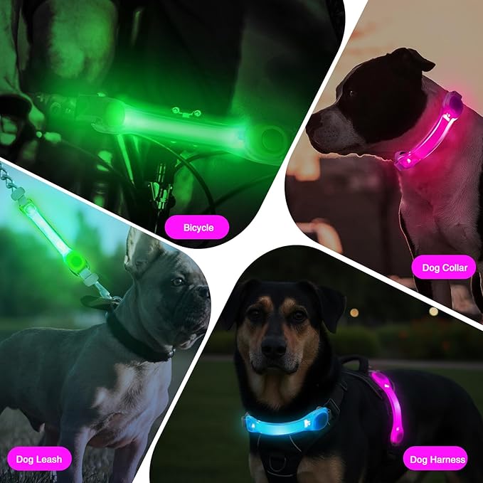2 Pack LED Light for Dog Leash Harness, USB Rechargeable Light Up Collar with Nylon Stickers, Glow Light Easy to Attach to Collar Leash and Harness, Safety LED Light Up Band for Dogs at Night Walking