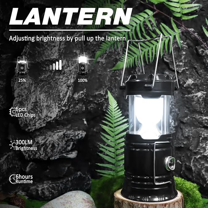 DIBMS 2-Pack Solar Camping Lantern, Collapsible LED Solar USB Rechargeable Lantern Flashlight Emergency Hanging Lights for Camping Hurricanes Power Outages Indoor Outdoor