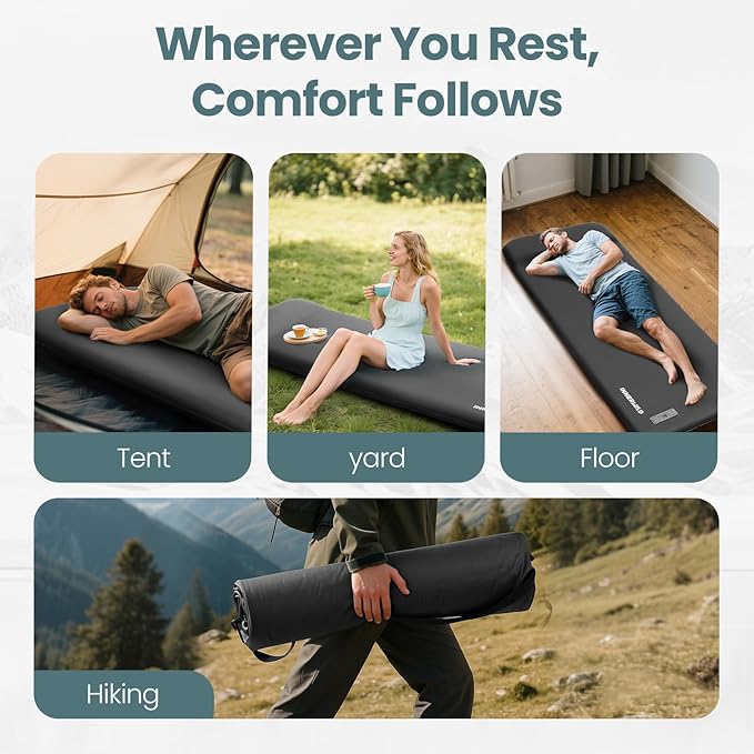 Camping Sleeping Pad with Electric Pump, 3.15" Thick Self Inflating Memory Foam Camping Mattress Pad with Pillow, 4-Season Portable Camp Sleeping Mat for Travel,Car,Tent,Home-Grey