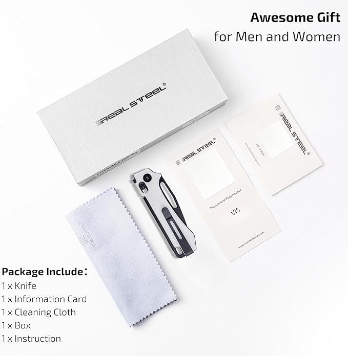 REALSTEEL VIS Pocket Knife, Folding Knife, Crossbar Lock, 2.72" Small 12C27 Steel PVD Black Blade, Thumb Hole, G10 Handle, 1.94oz, Pocket Clip, Versatile Outdoor Indoor EDC Knife, Gifts for Men Women Camping Hiking Fishing Climbing (White G10/Black)