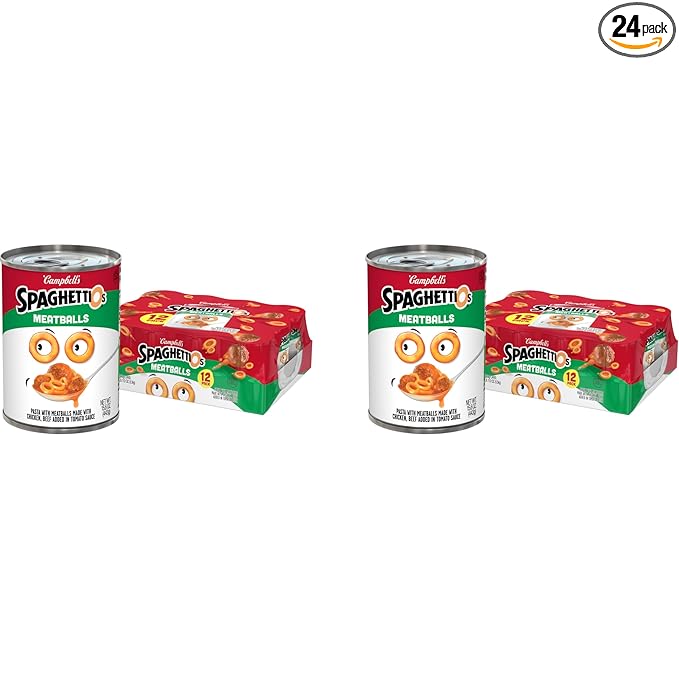 SpaghettiOs Canned Pasta with Meatballs, 15.6 oz Can (Pack of 24)