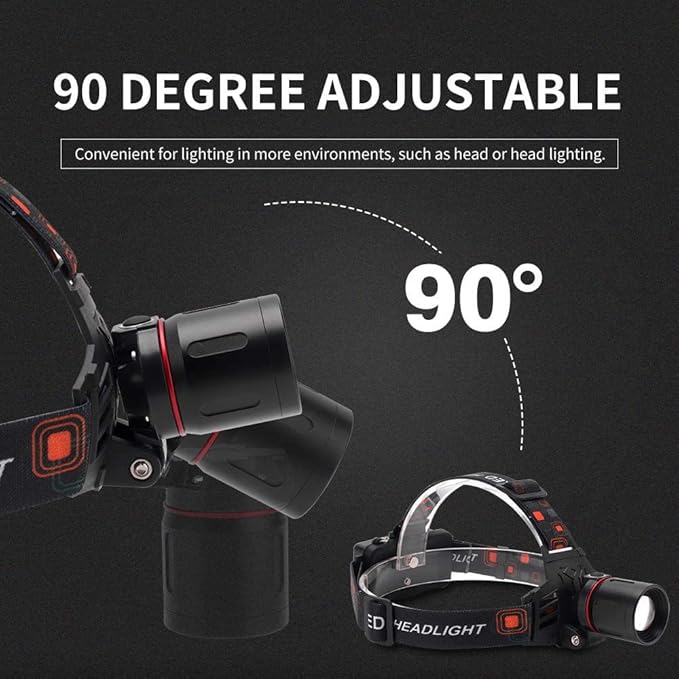 WINDFIRE White Red LED Rechargeable Headlamp, Super Bright Hunting Headlamps, 4 Modes 90° Adjustable Zoomable Headlights for Running, Camping, Hiking, Fishing, Night Vision, Astronomy