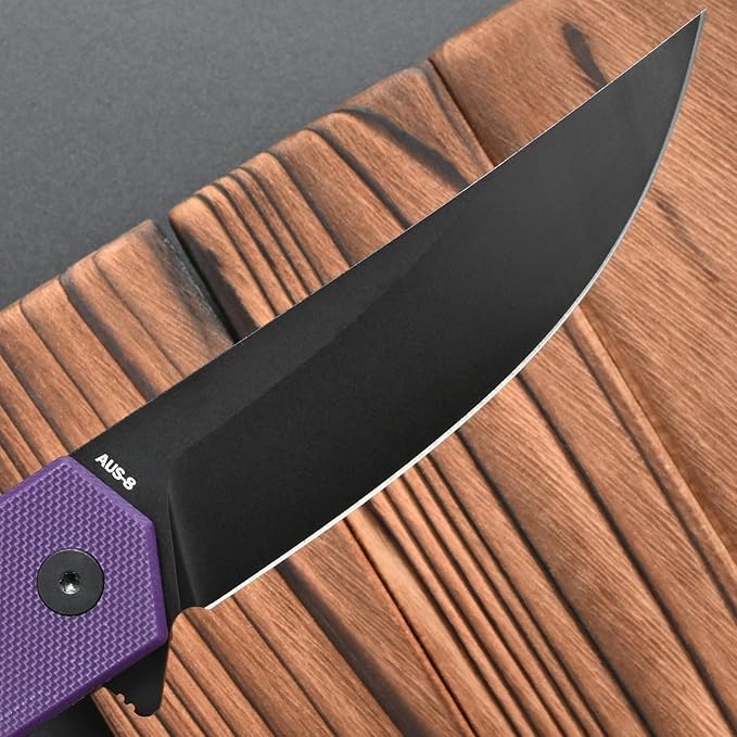 FF18 Folding Pocket Knife,AUS-8 Steel Blade G10 Handle EDC Tool Knife for Outdoor Survival,Camping,Hiking,Hunting (Purple)