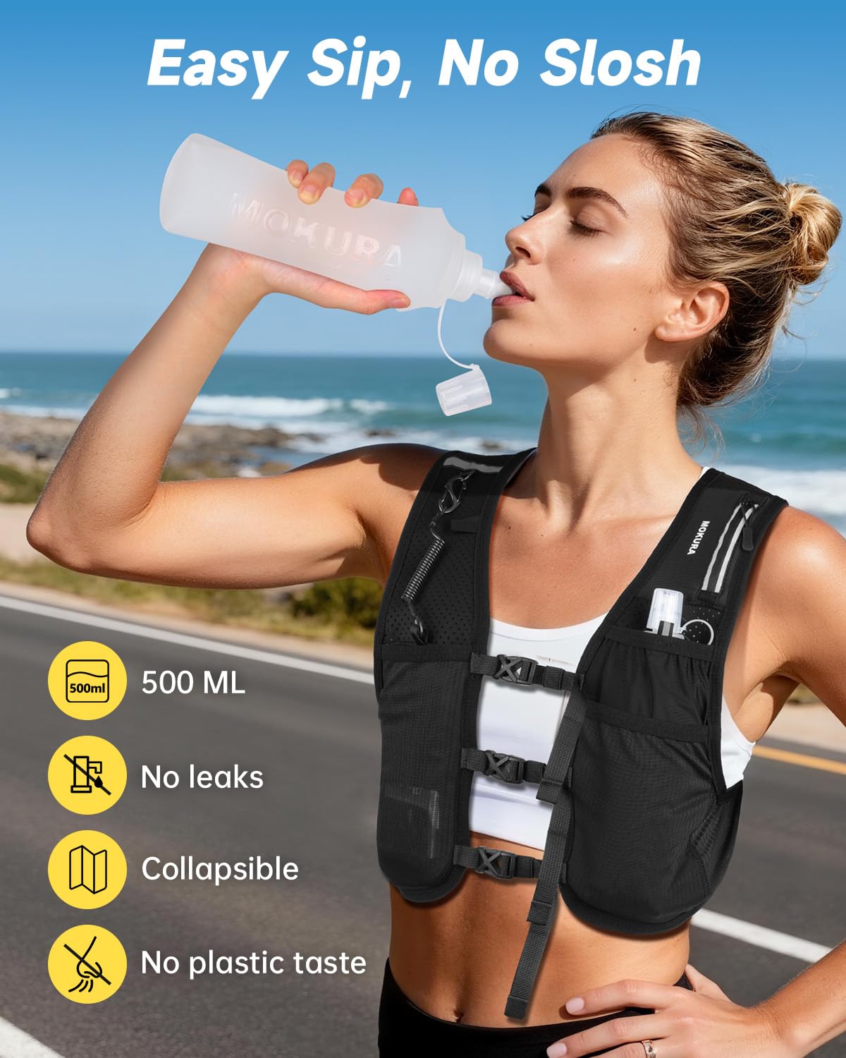 MOKURA Running Vest for Women Men with 500ML Soft Flask & Phone Holder
