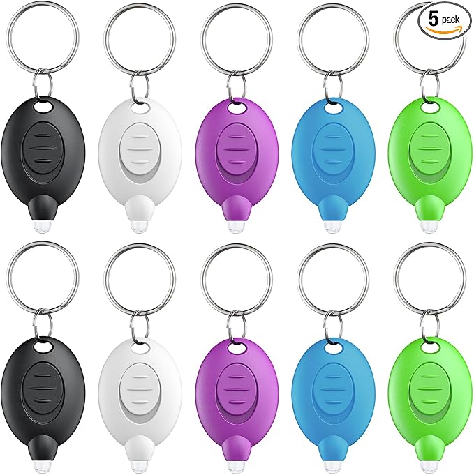 Uniclife 10 Pack LED Keychain Flashlight Mini LED Keychain Light 12 Lumen Portable Ultra Bright Battery Powered Key Ring Torch for Outdoor Camping Hiking and Emergency Lighting, 5 Colors of Shells