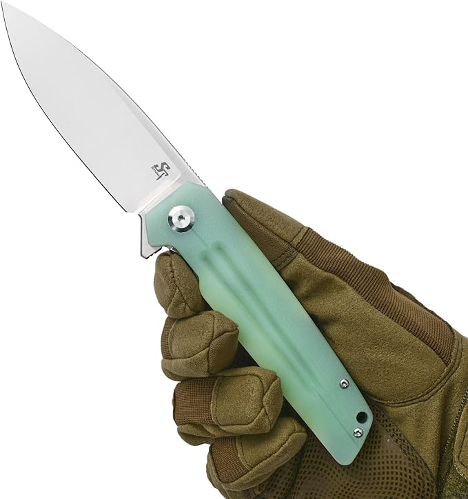 Sitivien ST152 Folding Knife,K110(D2) Steel Blade with G10 Handle EDC Tool Knife for Outdoor Camping,Hiking,Fishing(Jade)