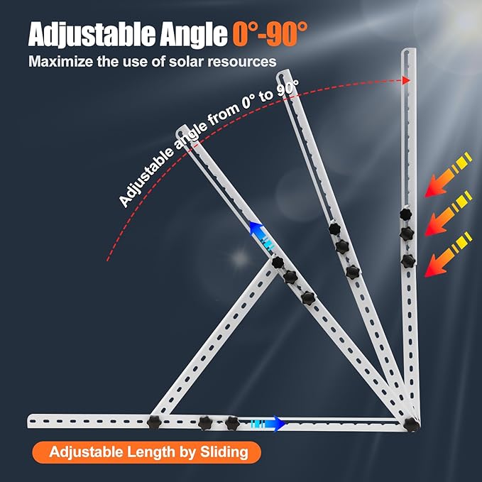 Solar Panel Mount, Upgraded 32" Adjustable Stand with Foldable Tilt Legs Solar Ground Mount for 50-100 Watt Portable Solar Panel for RV, Roof, Boat, and Off-Grid