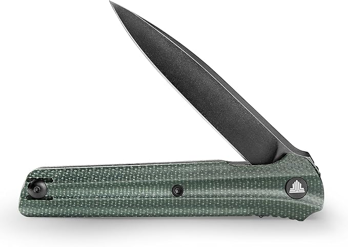 EDC Pocket Knife for Men,Folding Knives with Reversible Clip,Liner Lock 3.4'' Black 14C28N Steel Blade,Green Micarta Handle,Seagull-G