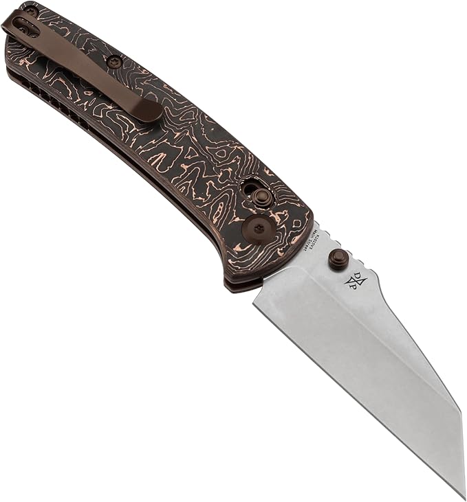 KANSEPT Elite Main Street Pocket Knife, 3.36''Stonewashed CPM S35VN Tanto Blade, Copper Carbon Fiber Handle with Axis Lock and Thumb Stud,Clip for EDC, Men Gift Camping Survival Folding knives K1015V3