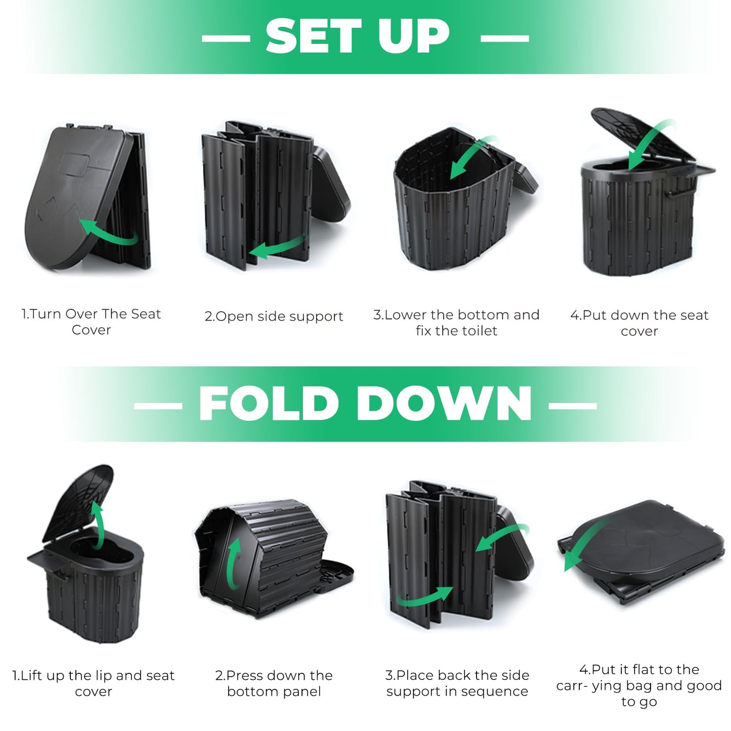 Sckee Camping Toilet, Portable Toilet for Adults, Portable Travel Folding Toilet with Lid and Paper