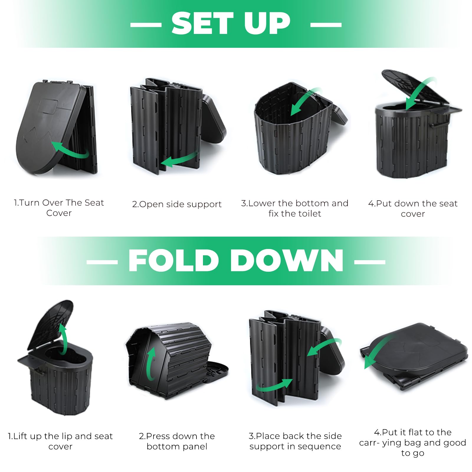 Sckee Camping Toilet, Portable Toilet for Adults, Portable Travel Folding Toilet with Lid and Paper