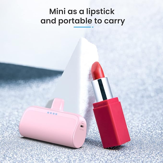 [2 Pack]Mini Portable Charger for iPhone,5200mAh Ultra-Compact Fast Charging Power Bank Cordless Cute Small Smart Battery Pack Compatible with iPhone 14/14 Pro Max/13/13 Pro/12/XR/8/7/6(Pink+Purple)
