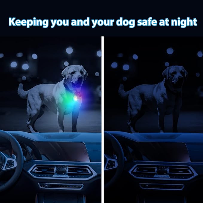 Dog Lights for Night Walking, 4 Modes IP68 Waterproof Dog Collar Lights Clip on, High Capacity Rechargeable Pet Accessories for Climbing, Running, Camping, 2 Packs (White)