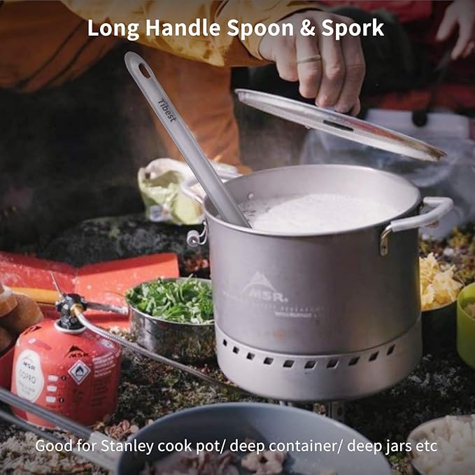 Titanium Spork, 8.7" Long Handle, Backpacking Spork and Spoon, Ultra Lightweight Camping Utensil for Hiking, Travel