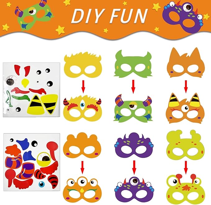 chiazllta 30 Packs Halloween Monster Masks Craft, Halloween Art Craft Kit DIY Paper Masks for Home Game Activities Party Favors
