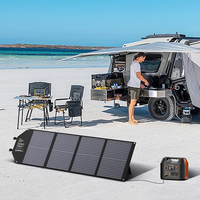 EnginStar Portable Power Station, 300W 296Wh Battery Bank with 110V Pure Sine Wave AC Outlet,100W Foldable Solar Panel Charger with 18V DC Outlet for Portable Power Stations