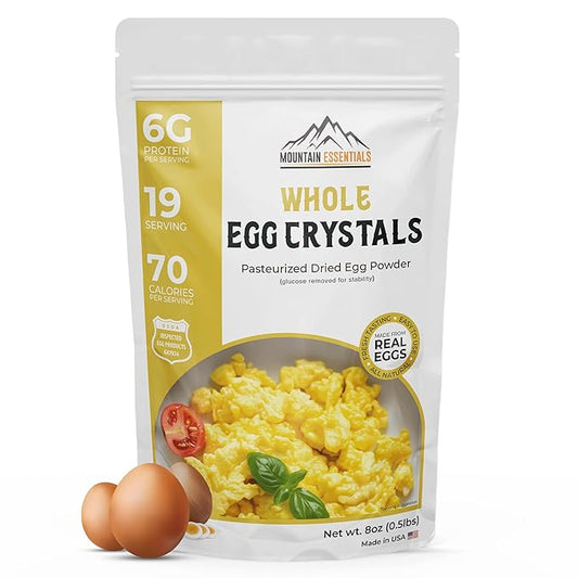 MOUNTAIN ESSENTIALS Whole Egg Crystals Pasteurized Dried Egg Powder 8 Oz Pure Natural Nutrient-Rich Whole Egg Powder For Baking, Cooking, Camping, Quick Meal Preparation Shelf Stable Food Pack of 1