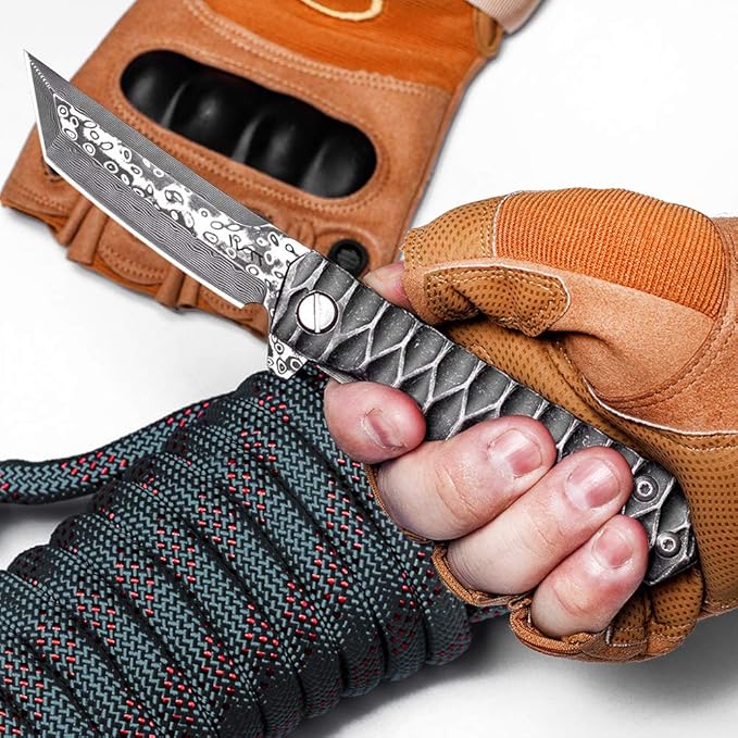 BGT VG-10 Damascus Folding Pocket Knife Custom Knives for Outdoor Camping Fishing,Gift for Man Husband Dad