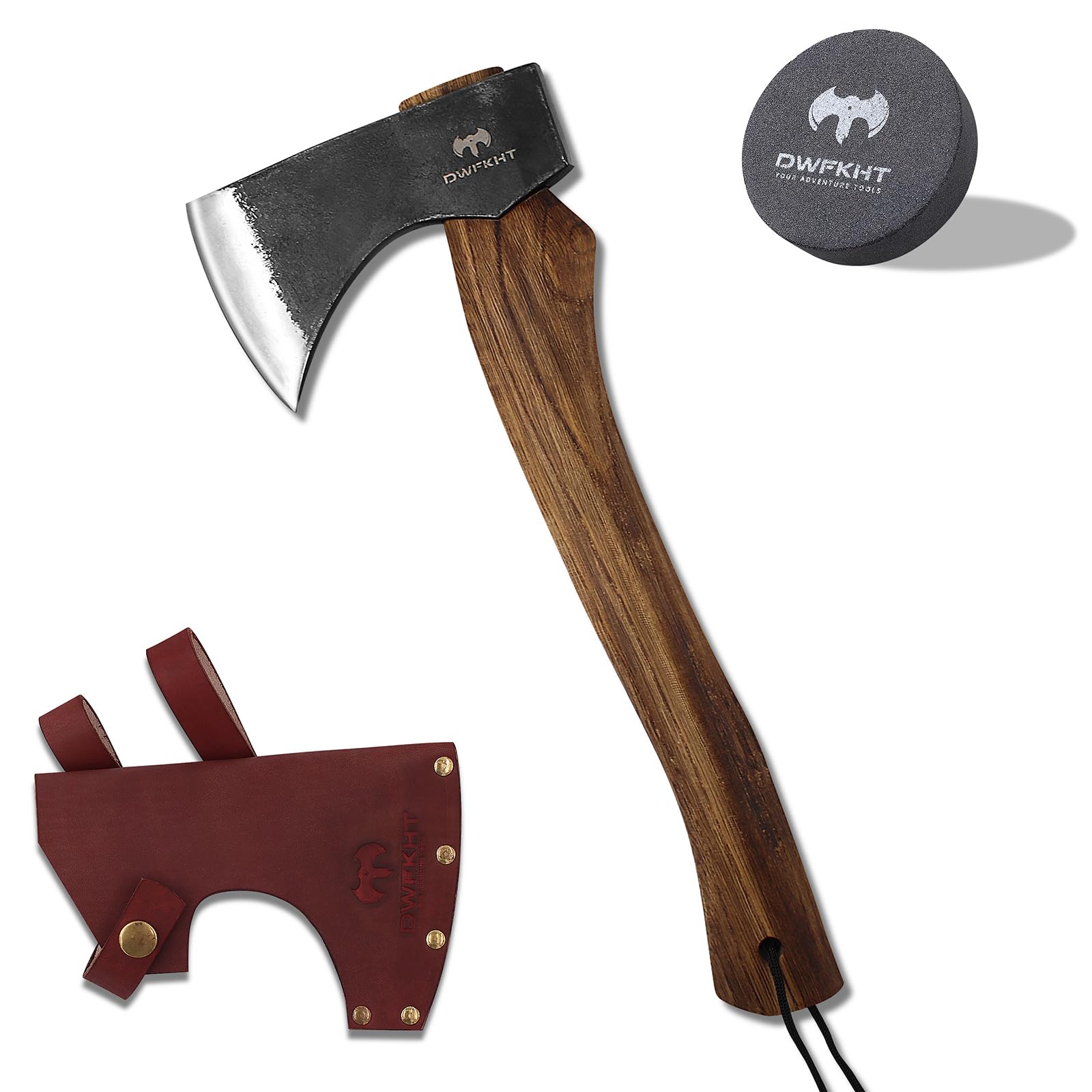 DWFKHT 15.7" Hatchet, Camping Hatchet, Hand-Forged Axe with Sheath for Wood Chopping, Splitting