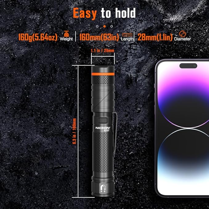 NICRON B75T LED Tactical Flashlight with Red White Dual Light, 90 Degree Rotating Head, Magnetic Base, Pocket Clip for Night Hunting, Camping, Emergency, Night Vision