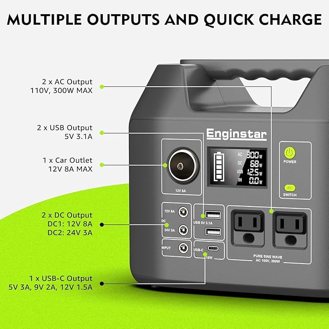 Portable Solar Generator, 300W Portable Power Station with Foldable 60W Solar Panel, 110V Pure Sine Wave 296Wh Lithium Battery Pack for Home Use RV Van Outdoor Camping, Foldable Panel included