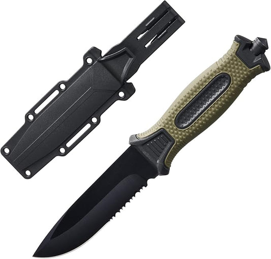 10" Fixed Blade Tactical Knives with Sheath and Clip, Stainless Steel Survival Hunting Bushcraft Full Tang Non-Slip Handle Knife for Camping, Hunting, Adventure, Outdoors, EDC，Military Green