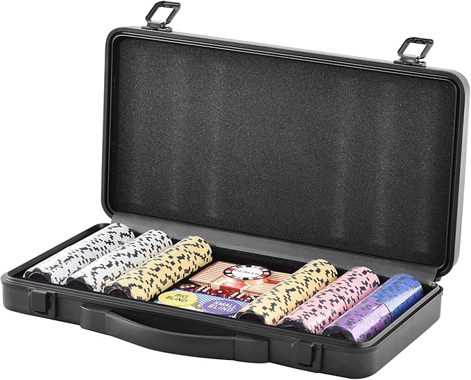 VEVOR Poker Chip Set, 300-Piece Poker Set, Complete Poker Playing Game Set with Carrying Case, Heavyweight 14 Gram Casino Clay Chips, Cards, Buttons and Dices, for Texas Hold'em, Blackjack, Gambling