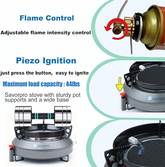 Portable Camping Stove Infrared Windproof, Backpacking Stove13400 BTU Single Butane Burner for Outdoor Road Trips Picnics with Piezo Ignition