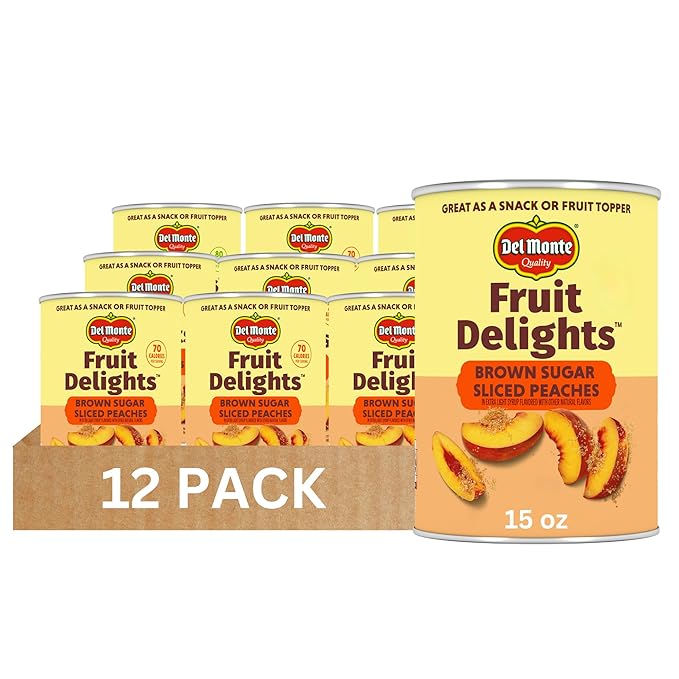 Del Monte Fruit Delights Sliced Peaches in Brown Sugar Extra Light Syrup, 15 oz. Cans, 12 Pack