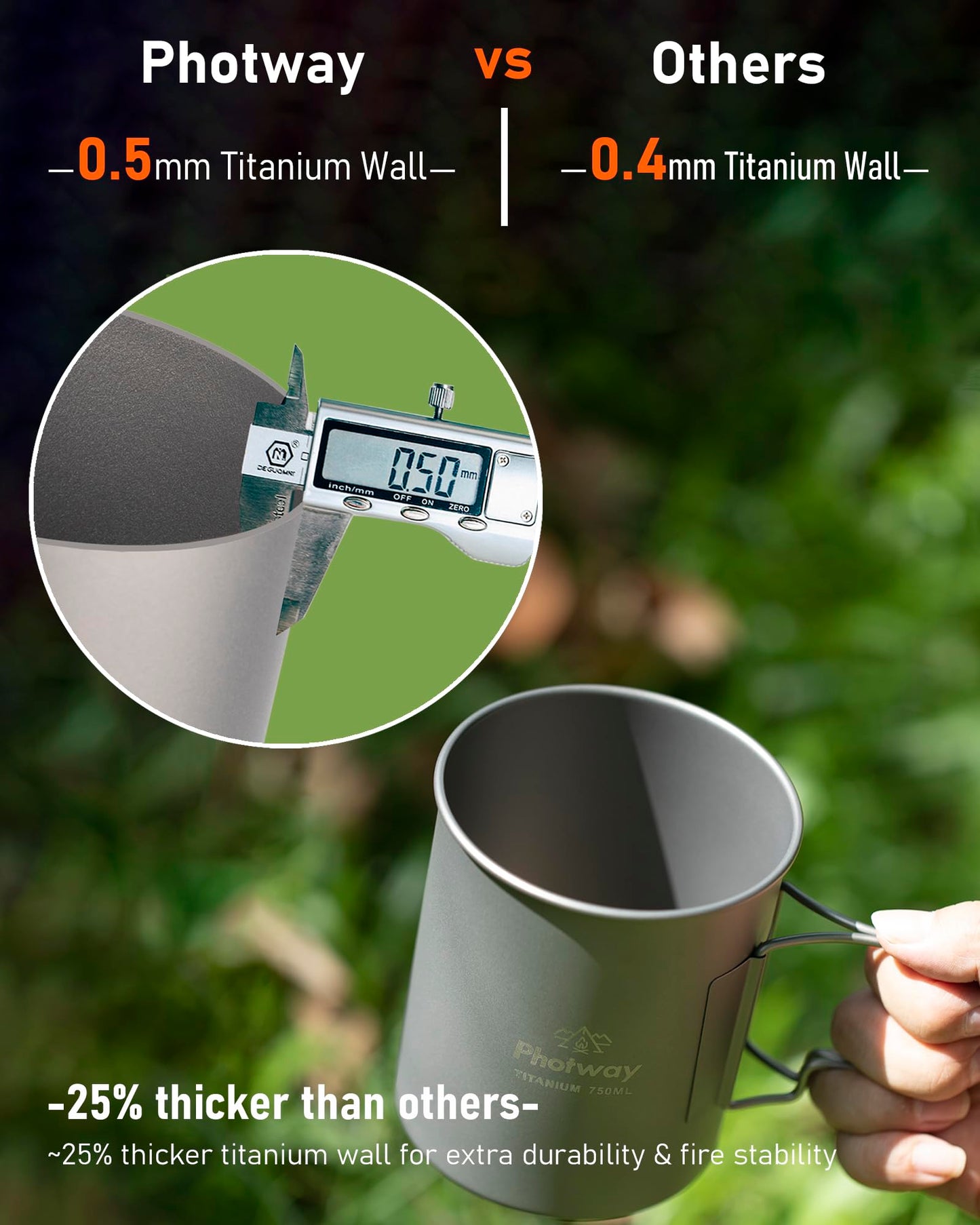 25oz (750ml) Titanium Camping Pot, Ultralight Backpacking Cookware & Campfire Mug for Hiking