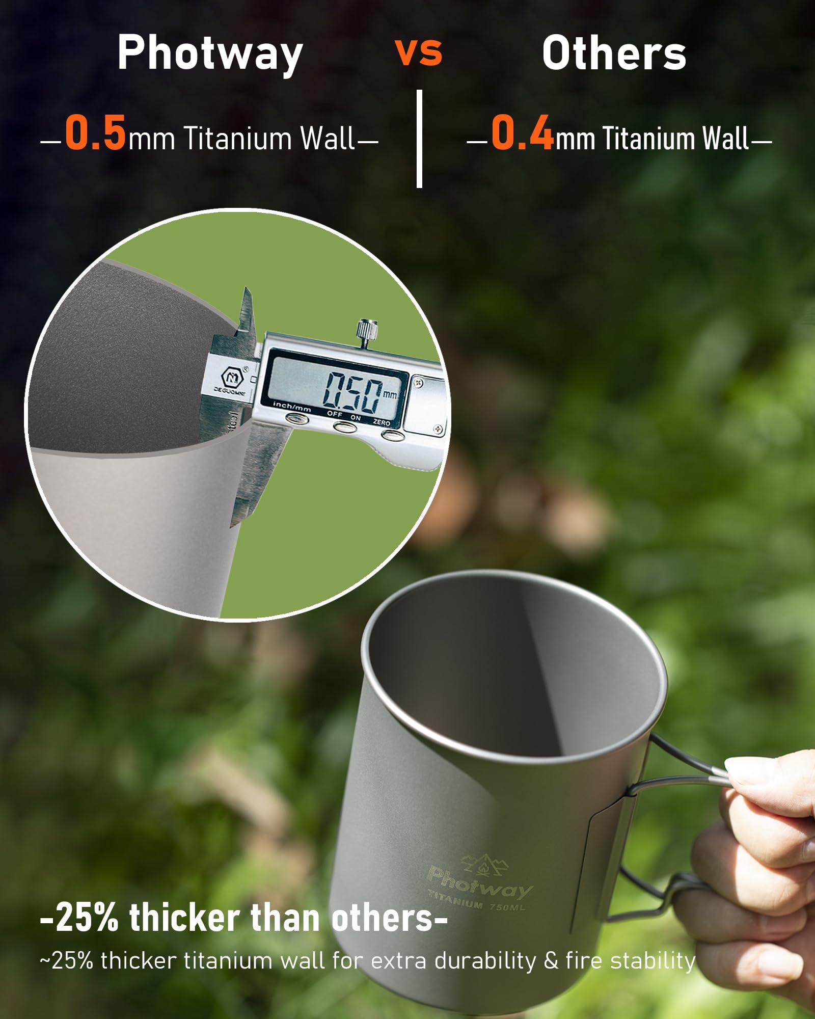 25oz (750ml) Titanium Camping Pot, Ultralight Backpacking Cookware & Campfire Mug for Hiking