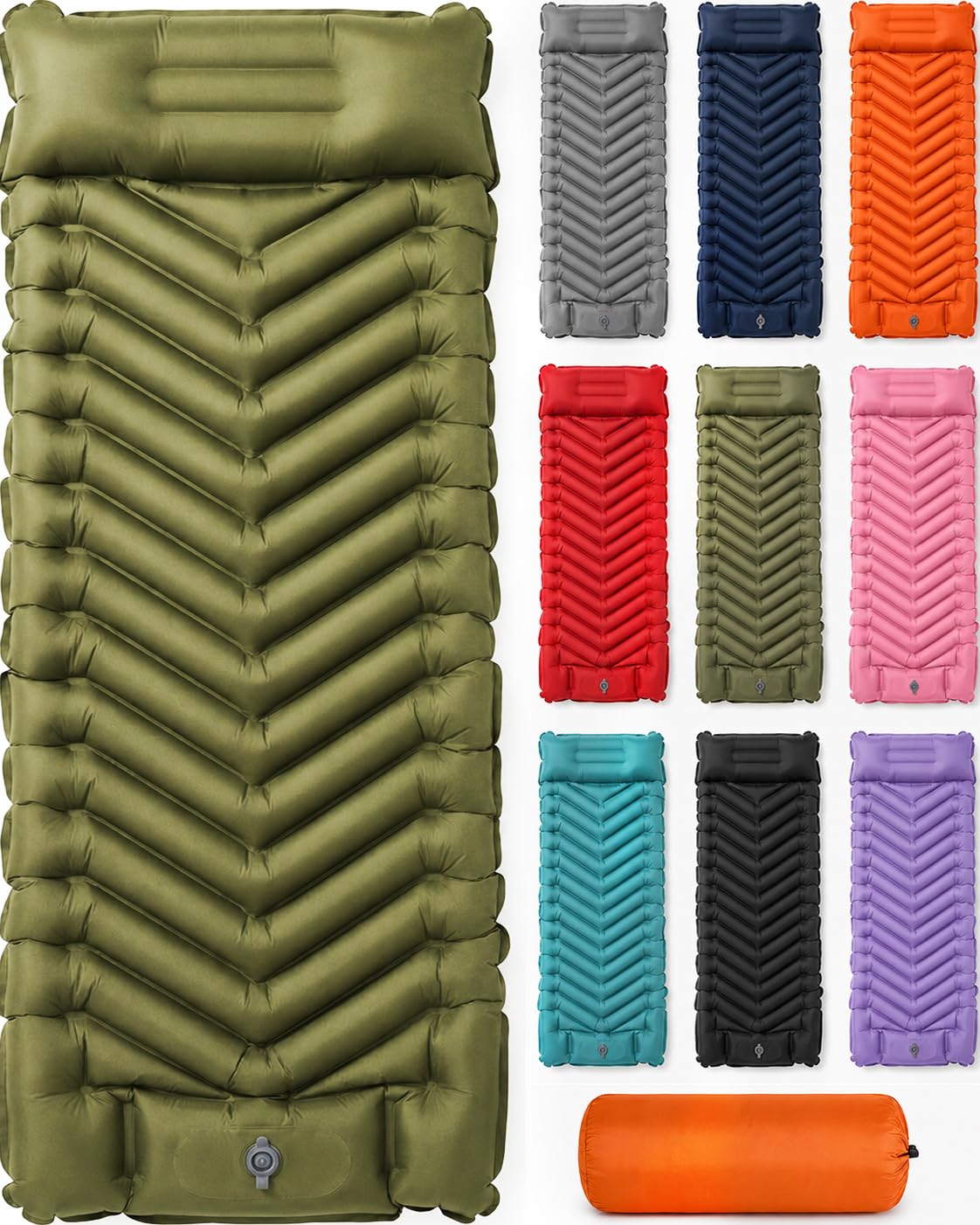 MalloMe Sleeping Pad for Camping, Camping Mattress - Bed for Outdoors Built-in Foot Pump Air