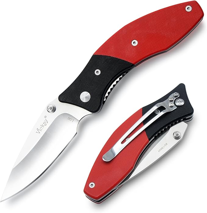 Vickay Pocket Knife, Folding Knife with Clip, EDC Knife for Men & Women, 3in 8Cr13MoV Stainless Steel Blade, G10 Handle, Liner Lock, Perfect for outdoor Camping, Tactical, Fishing and Hunting ( Black & Red )