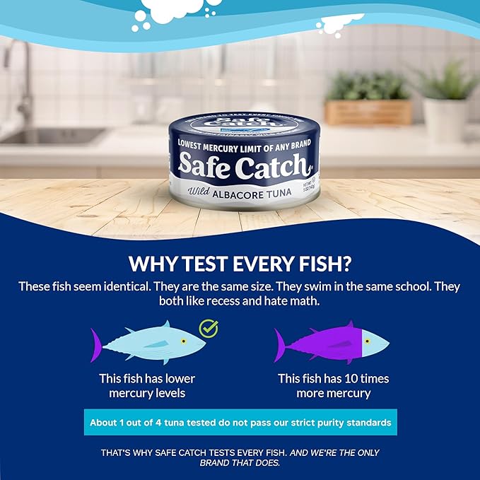 Safe Catch Wild Albacore Tuna Canned Low Mercury Can Tuna Fish Steak Gluten-Free Keto Food Non-GMO Kosher Paleo-Friendly High Protein Every Can Of Tuna Is Tested No Water Oil Tuna, Pack of 12 5oz
