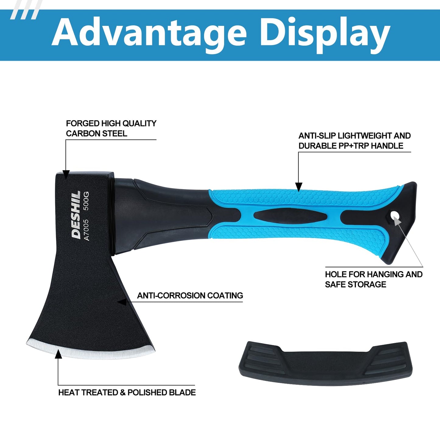 DESHIL 10 inch Outdoor Hatchet Axe Mini Camping Axe with Sheath-Blue