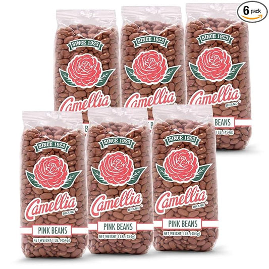 Camellia Brand Dried Pink Beans – Premium Non-GMO legumes for Southwestern Chili, Puerto Rican Habichuelas, Refried Bean, Santa Maria Pinquitos, Soups, Stews, and Rice Dishes – Gluten-Free, High Protein, Vegan & Vegetarian Friendly, 1 Pound (Pack of 6)