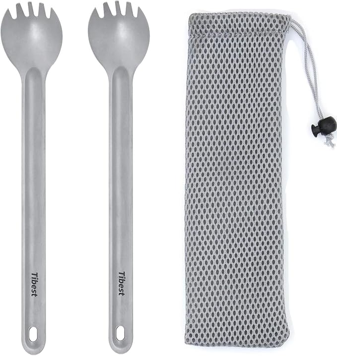 Titanium Spork, 8.7" Long Handle, Backpacking Spork and Spoon, Ultra Lightweight Camping Utensil for Hiking, Travel