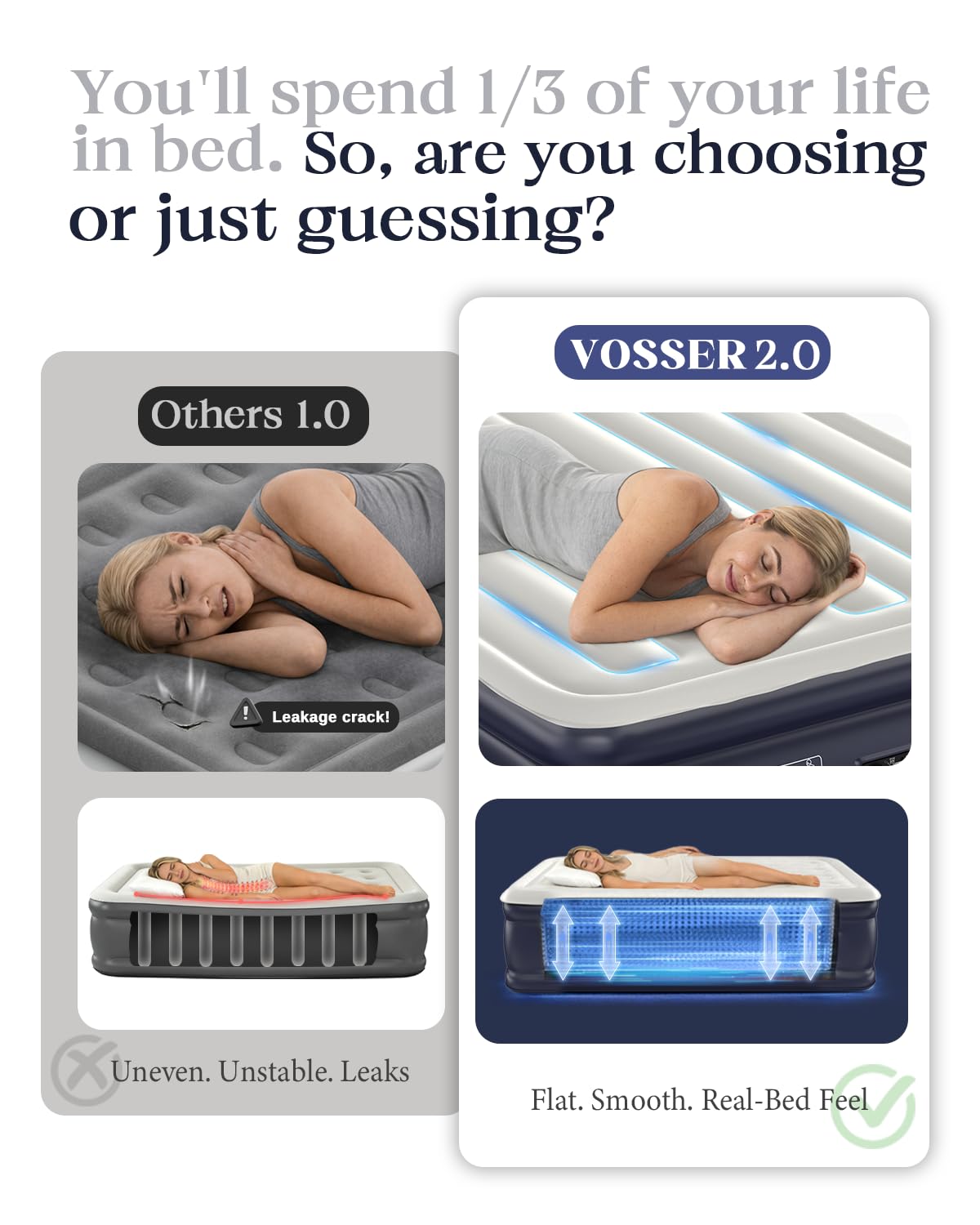 VOSSER Air Mattress Queen with Built-in Pump, Blow up Bed,18" Raised