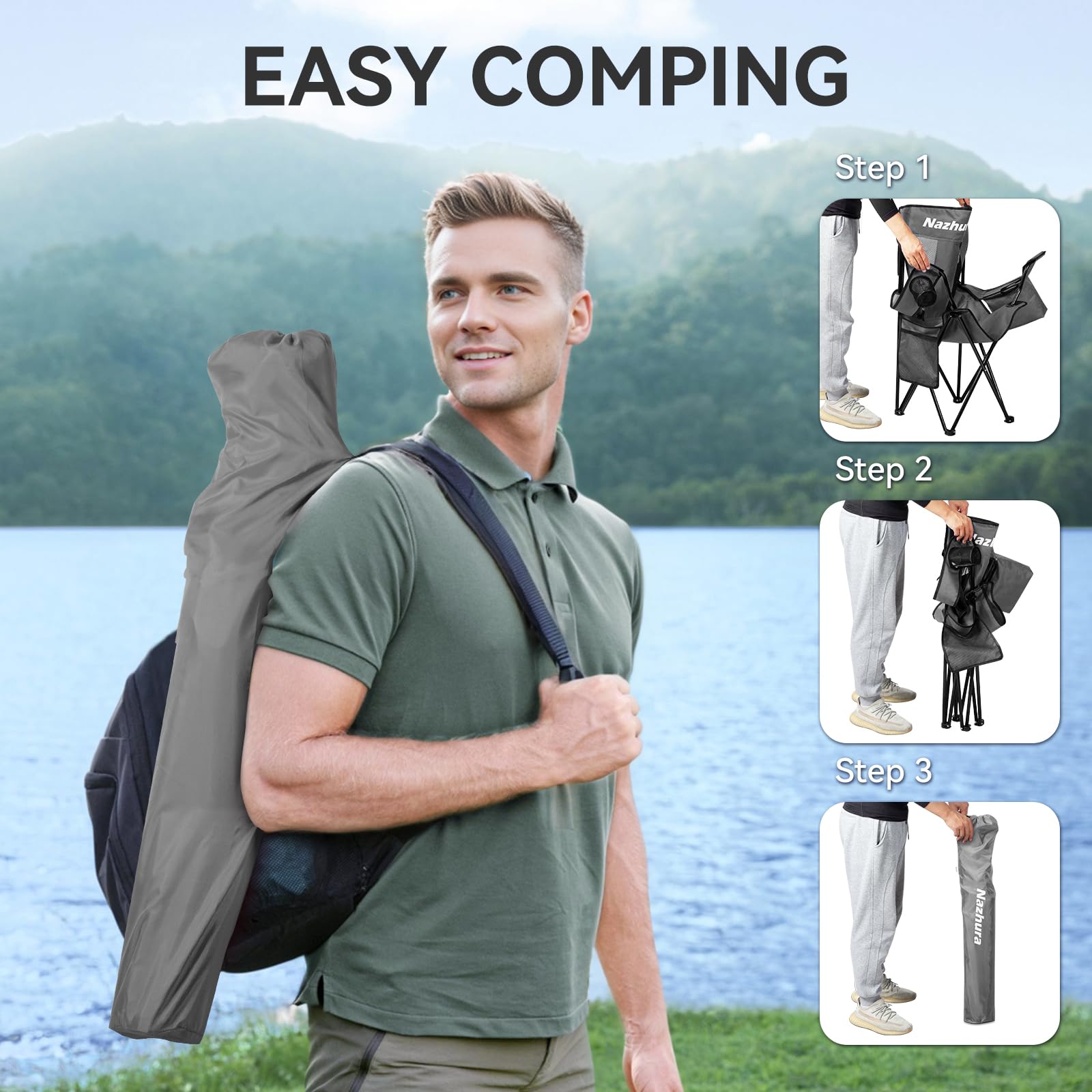 Nazhura 2 Pack Outdoor Camping Chairs Folding/Foldable/Portable with Cooler Pouch, Mesh Backrest